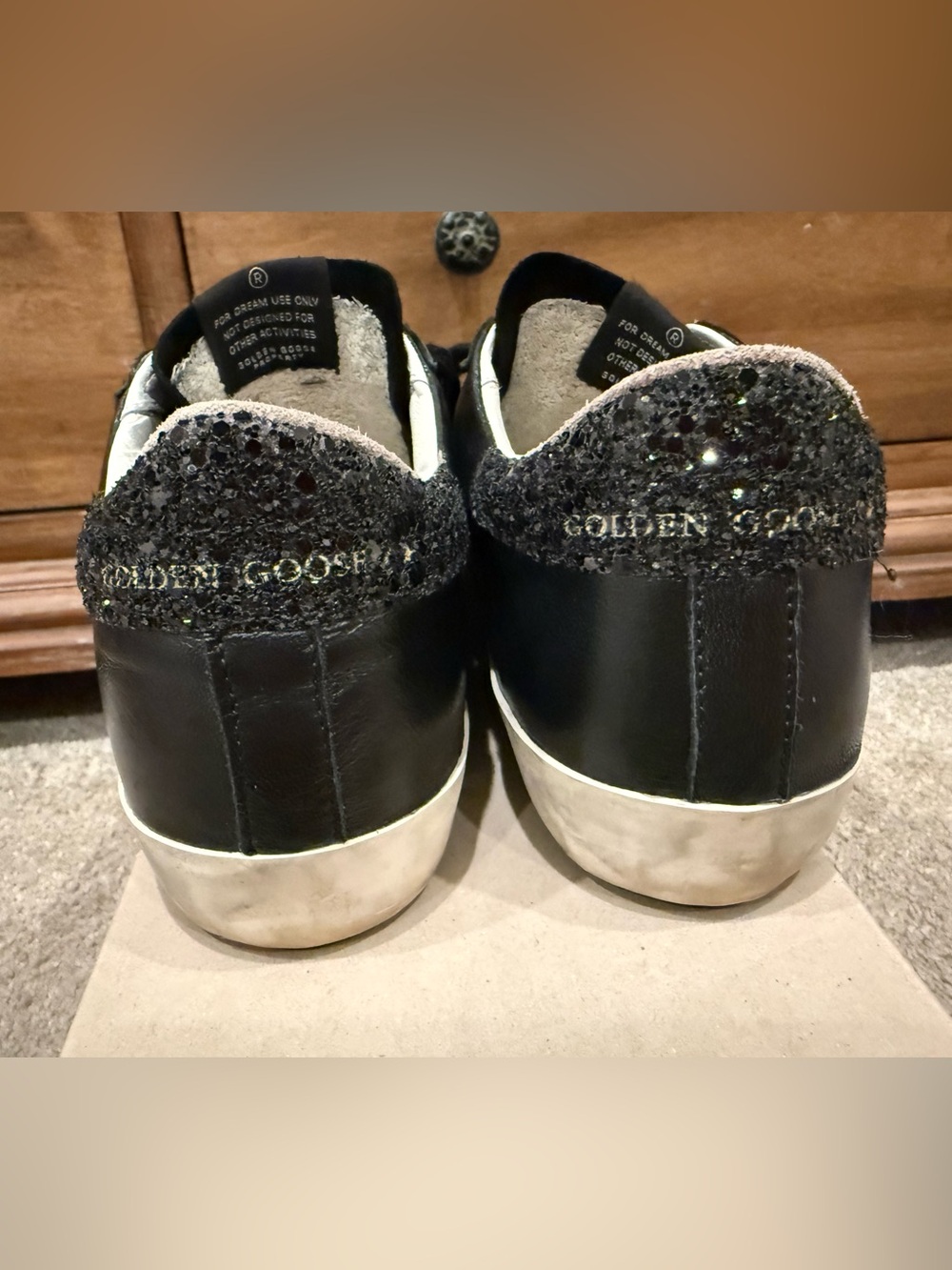 Golden Goose Black Leather Low-Top Sneakers with Glitter Heel - Picture 4 of 8